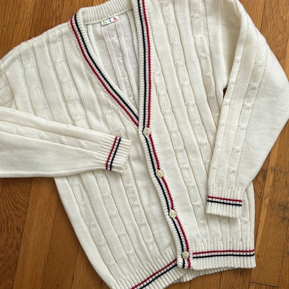 Vintage Cream Cardigan with Red and Black Trim - Picture 4 of 12